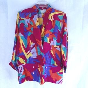 Pat Argenti multicolor silk vintage double breasted button blazer size 10 EUC